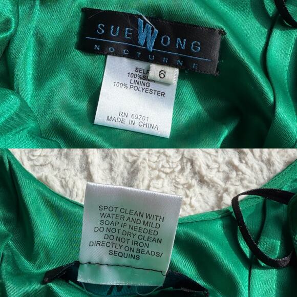 Sue Wong Wicked Elphaba wedding dress formal gown beaded witch silk green maxi 6 - Picture 3 of 17